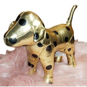 Victoria's Secret Logo Metallic Gold Black Polka Dots plush stuffed dog 8"x6"